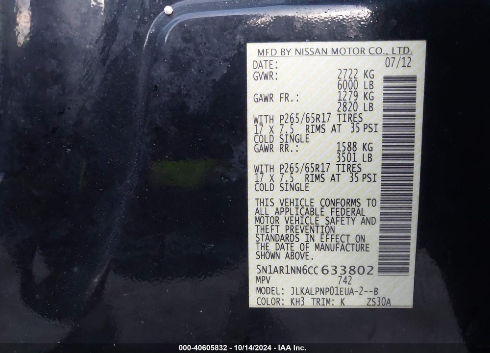 2012 PATHFINDER NISSAN  SILVER VIN: 5N1AR1NN6CC633802