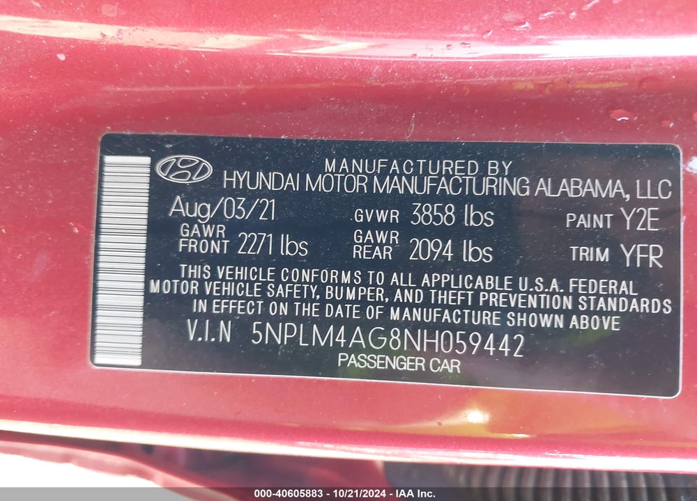 2022 HYUNDAI ELANTRA SEL VIN: 5NPLM4AG8NH059442