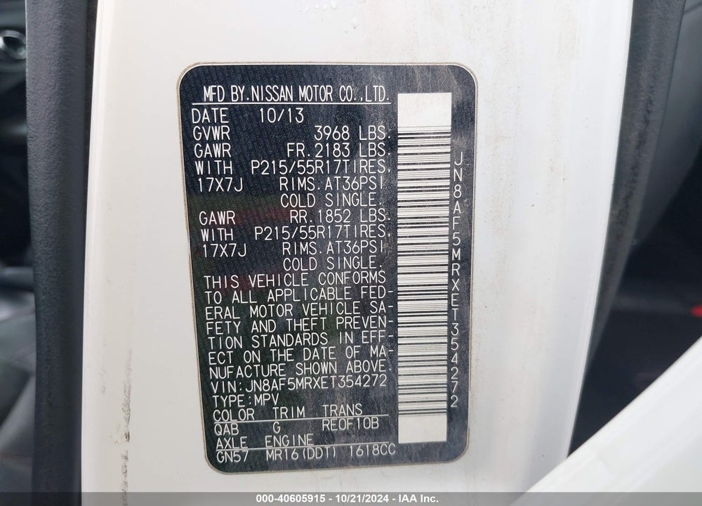 2014 NISSAN JUKE SL VIN: JN8AF5MRXET354272