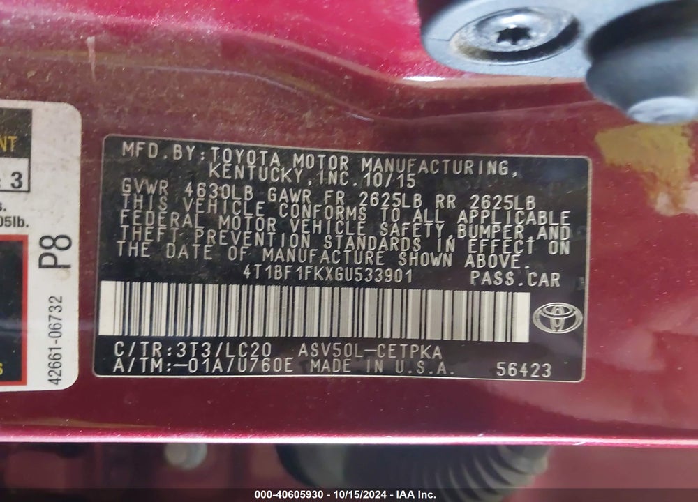 2016 TOYOTA CAMRY XSE VIN: 4T1BF1FKXGU533901