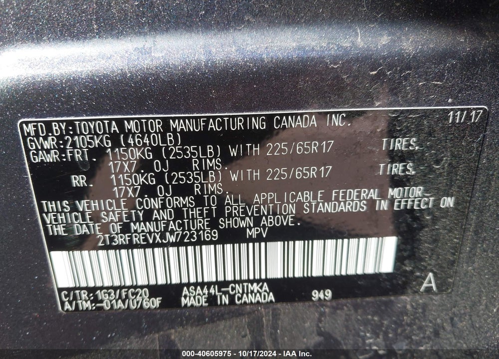 2018 TOYOTA RAV4 ADVENTURE/XLE VIN: 2T3RFREVXJW723169