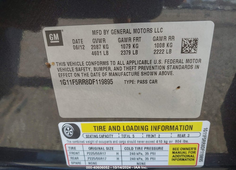 2013 CHEVROLET MALIBU ECO PREMIUM AUDIO VIN: 1G11F5RR8DF119895