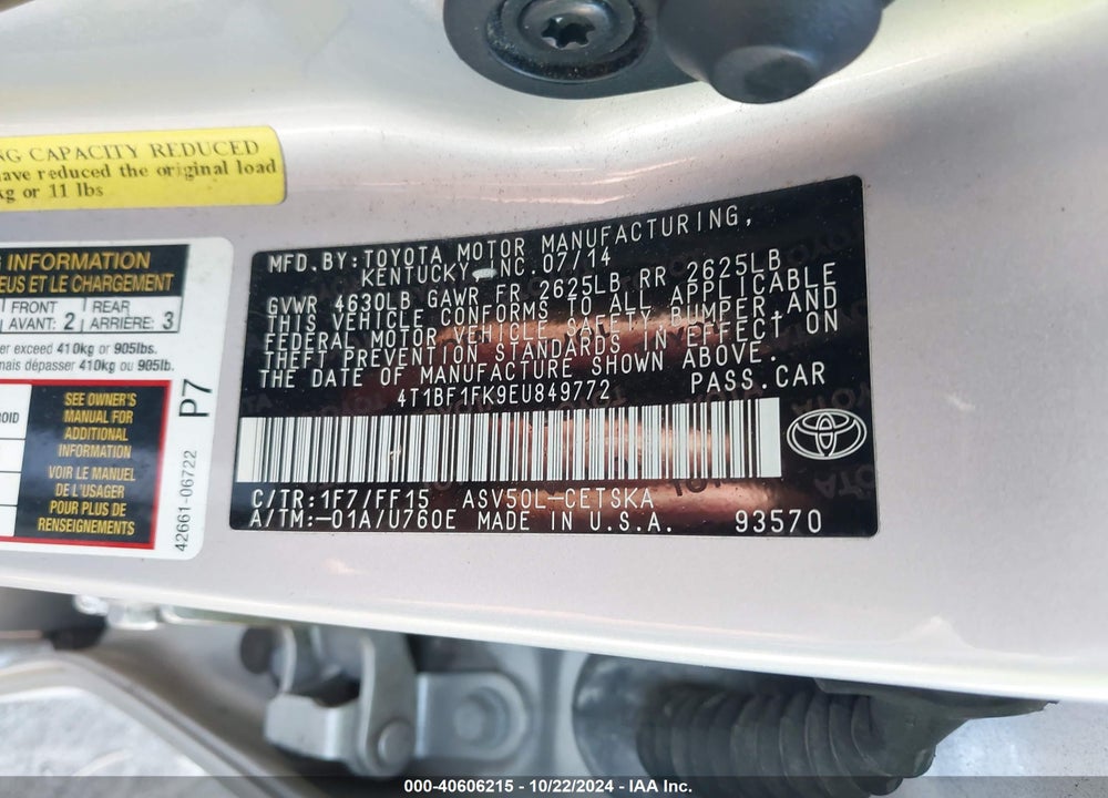 2014 TOYOTA CAMRY SE VIN: 4T1BF1FK9EU849772