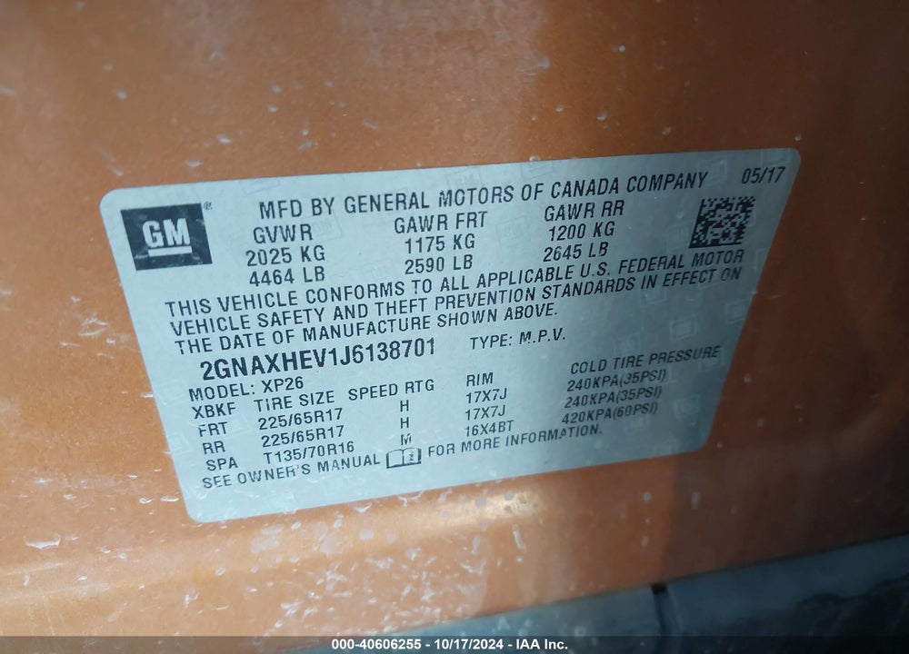 2018 CHEVROLET EQUINOX LS VIN: 2GNAXHEV1J6138701