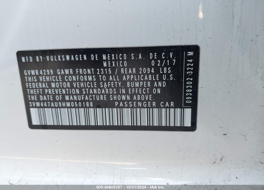 2017 VOLKSWAGEN GOLF GTI VIN: 3VW447AU9HM050188