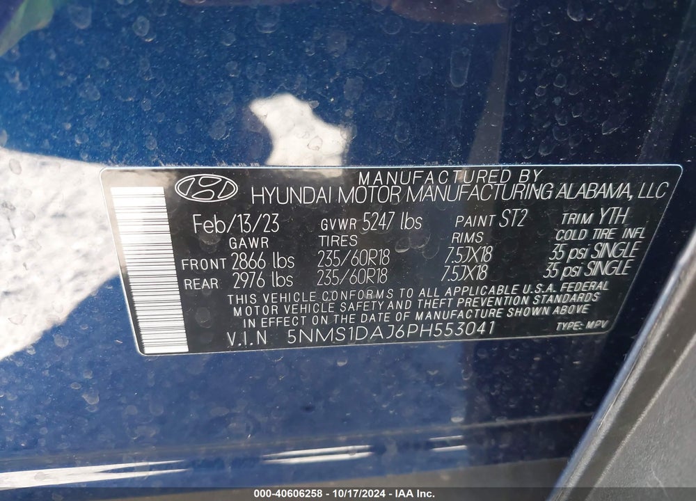 2023 HYUNDAI SANTA FE SE VIN: 5NMS1DAJ6PH553041