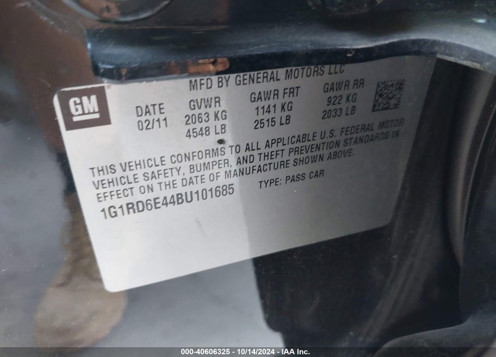 2011 CHEVROLET VOLT VIN: 1G1RD6E44BU101685