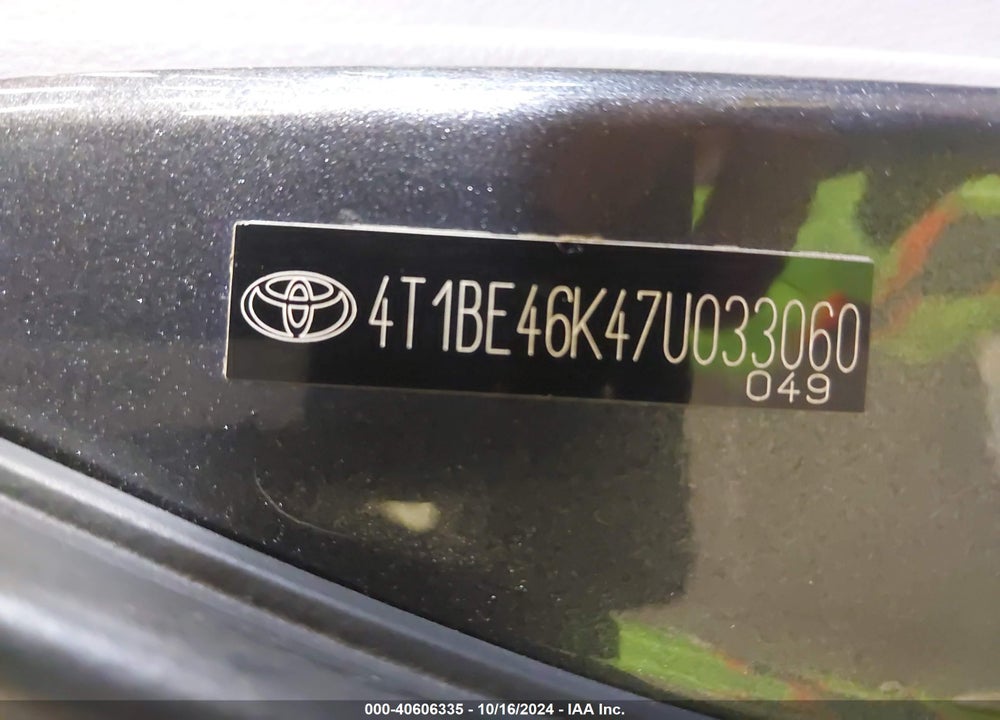 2007 TOYOTA CAMRY LE VIN: 4T1BE46K47U033060