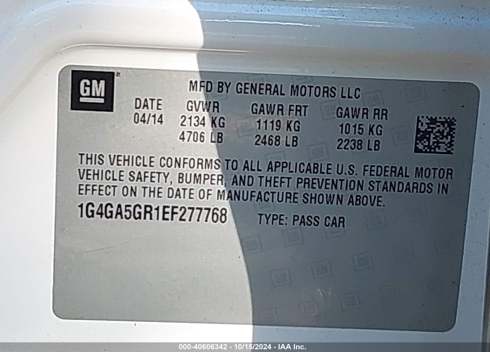 2014 BUICK LACROSSE VIN: 1G4GA5GR1EF277768