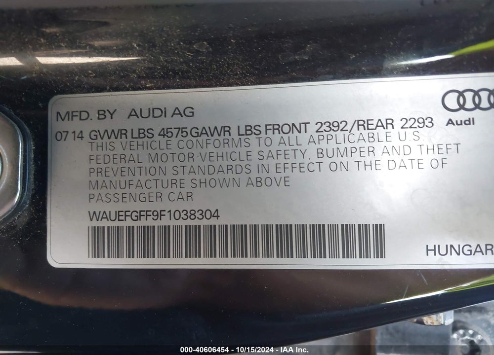 2015 AUDI A3 2.0T PREMIUM VIN: WAUEFGFF9F1038304