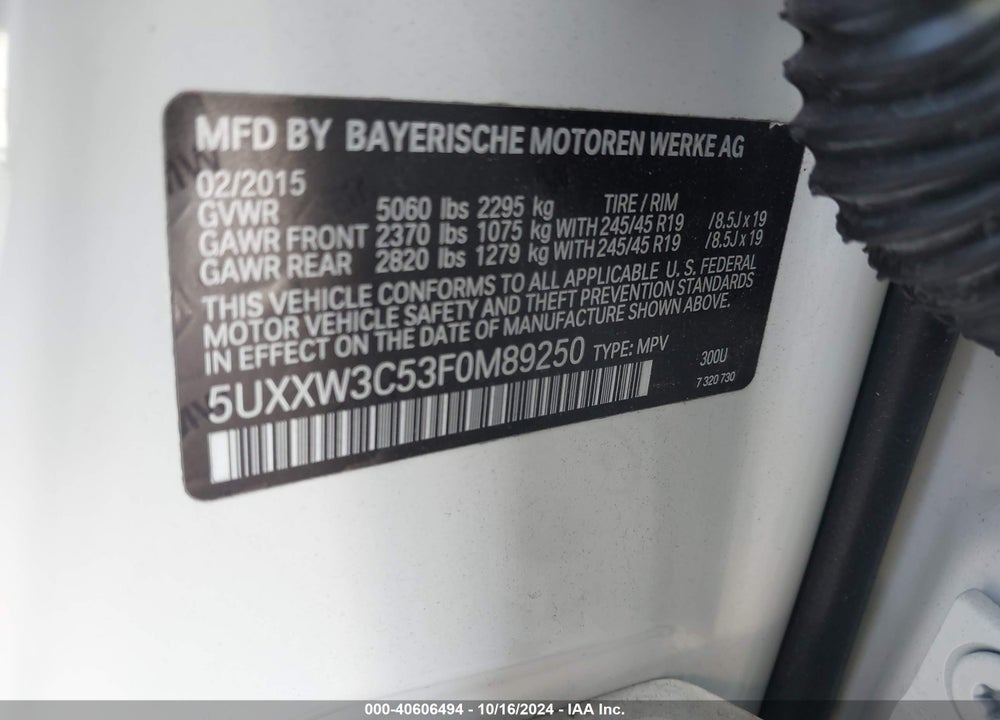 2015 BMW X4 XDRIVE28I VIN: 5UXXW3C53F0M89250
