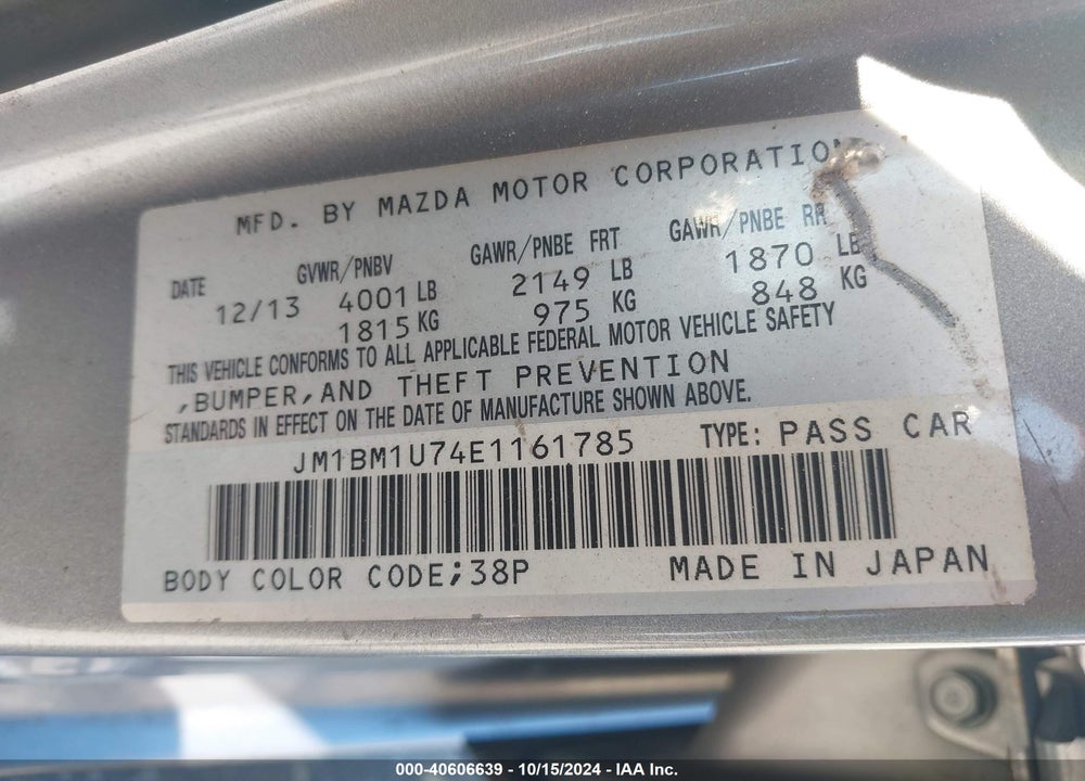 2014 MAZDA 3 I SPORT VIN: JM1BM1U74E1161785
