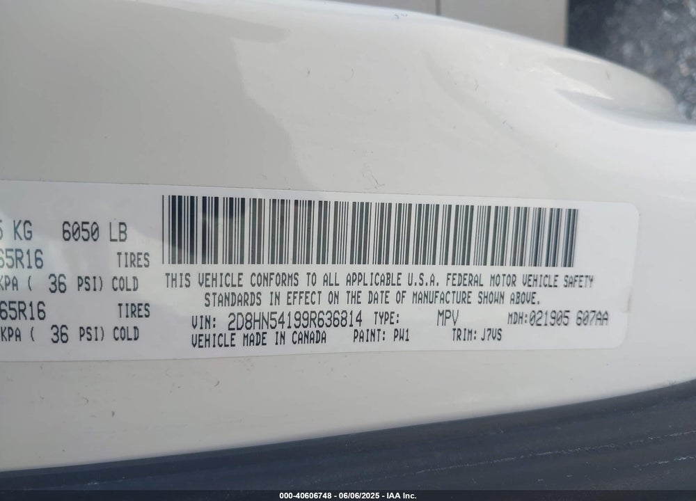 2009 DODGE GRAND CARAVAN SXT VIN: 2D8HN54199R636814