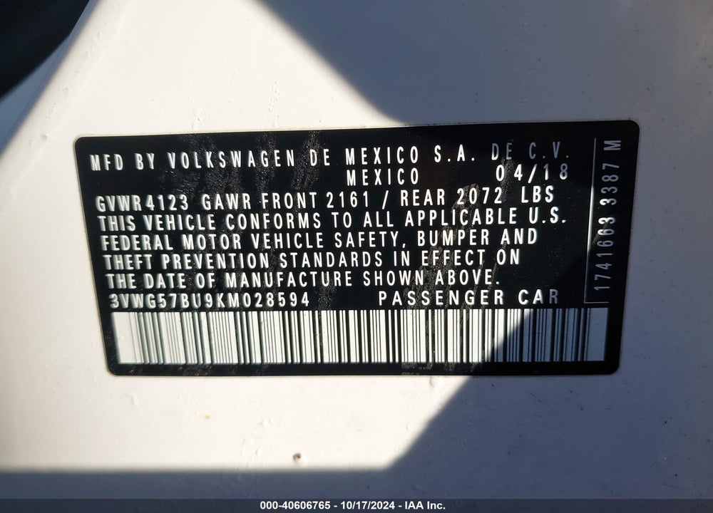 2019 VOLKSWAGEN JETTA 1.4T SEL PREMIUM VIN: 3VWG57BU9KM028594