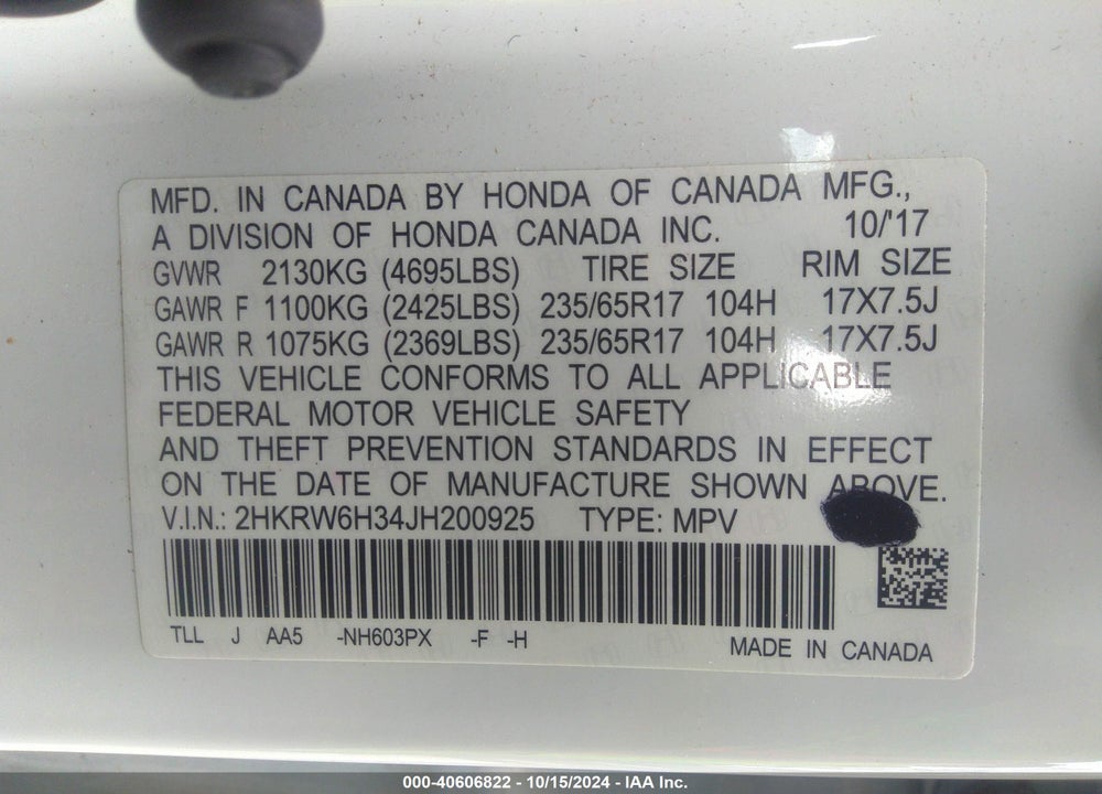 2018 HONDA CR-V LX VIN: 2HKRW6H34JH200925