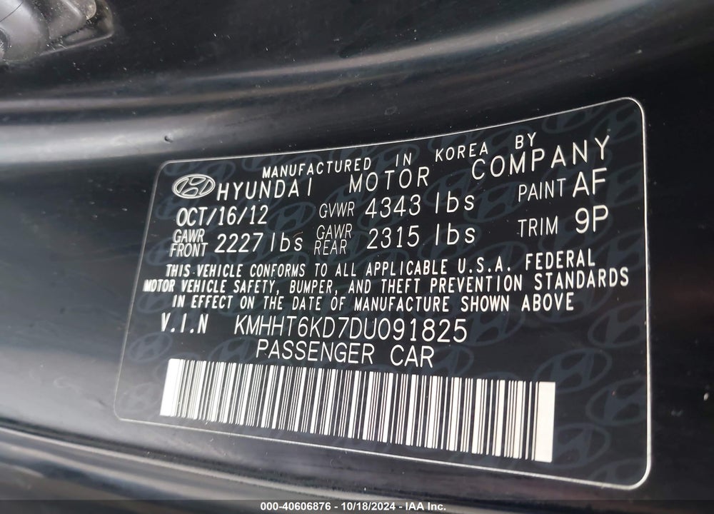 2013 HYUNDAI GENESIS 2.0T VIN: KMHHT6KD7DU091825