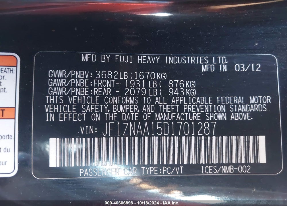 2013 SCION FR-S VIN: JF1ZNAA15D1701287