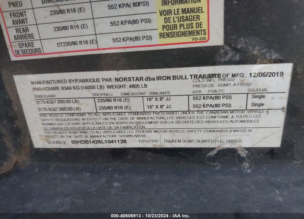 2020 NORSTAR TRAILERS --- VIN: 50HDB1426L1041128