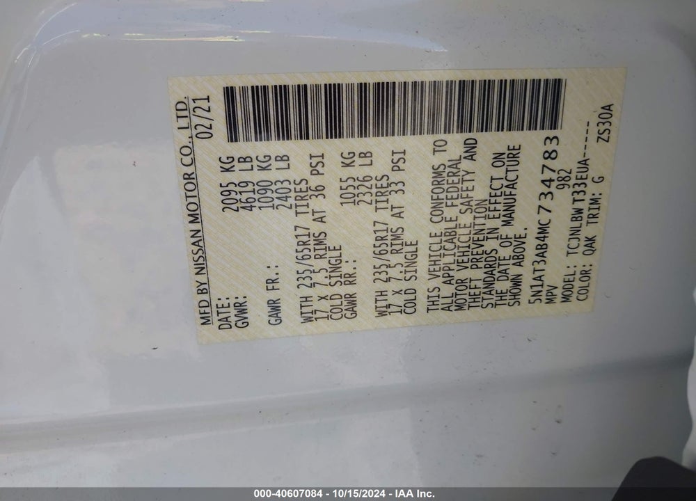 2021 NISSAN ROGUE S INTELLIGENT AWD VIN: 5N1AT3AB4MC734783