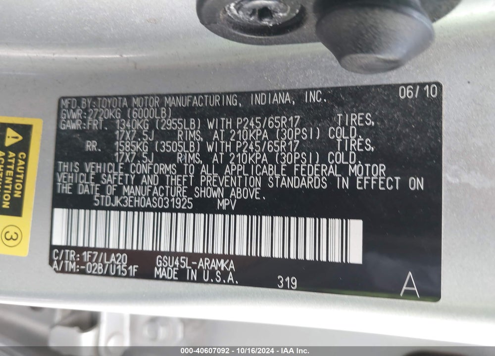 2010 TOYOTA HIGHLANDER SE V6 VIN: 5TDJK3EH0AS031925