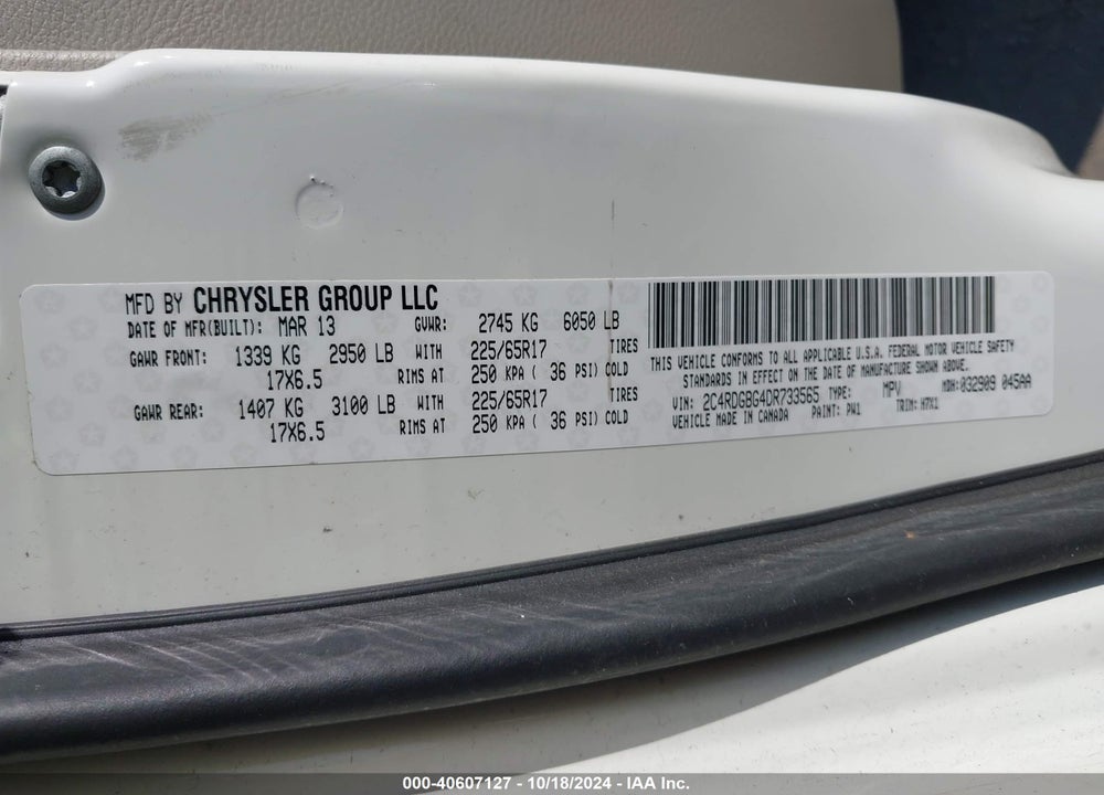 2013 DODGE GRAND CARAVAN SE VIN: 2C4RDGBG4DR733565