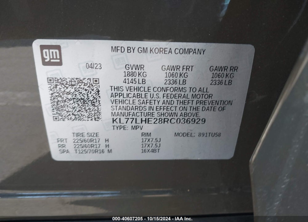 2024 CHEVROLET TRAX FWD LT VIN: KL77LHE28RCO36929