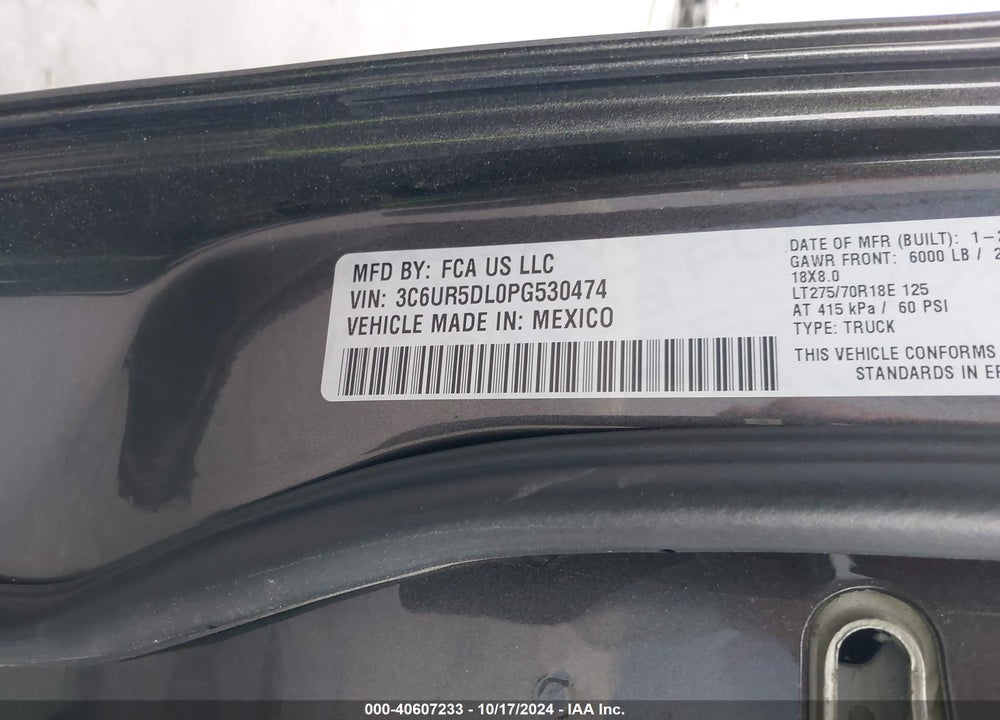 2023 RAM 2500 BIG HORN 4X4 6'4 BOX VIN: 3C6UR5DL0PG530474