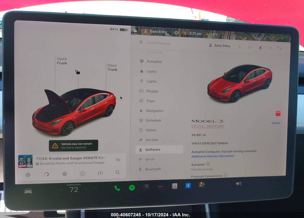 2020 TESLA MODEL 3 PERFORMANCE DUAL MOTOR ALL-WHEEL DRIVE VIN: 5YJ3E1EC9LF784644