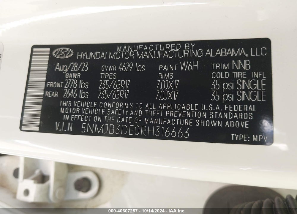 2024 HYUNDAI TUCSON SEL VIN: 5NMJB3DE0RH316663