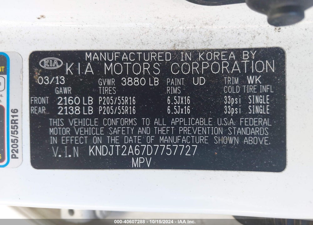 2013 KIA SOUL VIN: KNDJT2A67D7757727