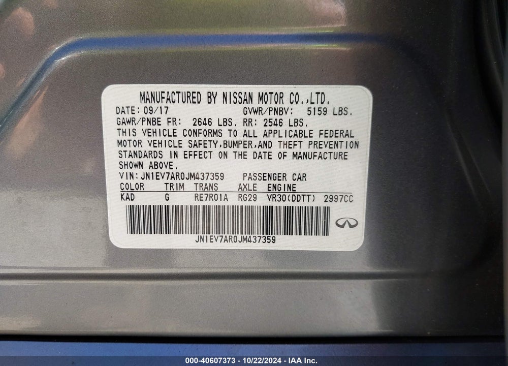2018 INFINITI Q50 3.0T LUXE VIN: JN1EV7AR0JM437359