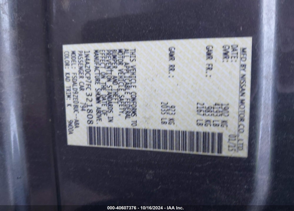 2015 NISSAN LEAF SV VIN: 1N4AZ0CP7FC321808
