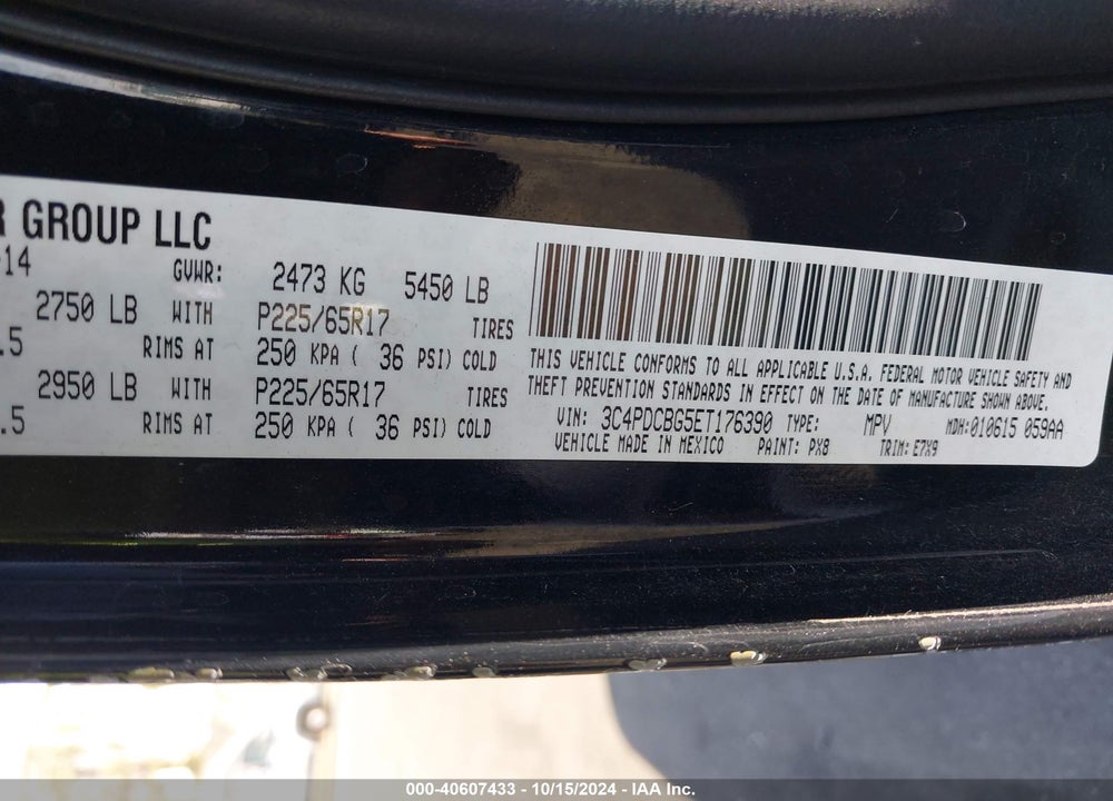 2014 DODGE JOURNEY SXT VIN: 3C4PDCBG5ET176390