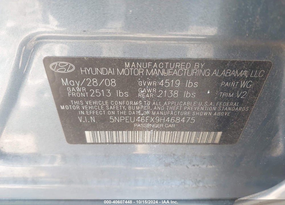 2009 HYUNDAI SONATA LIMITED V6 VIN: 5NPEU46FX9H468475