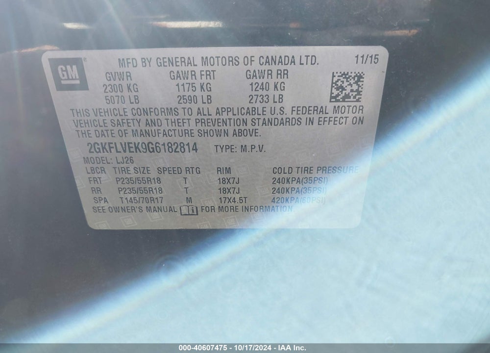 2016 GMC TERRAIN DENALI VIN: 2GKFLVEK9G6182814