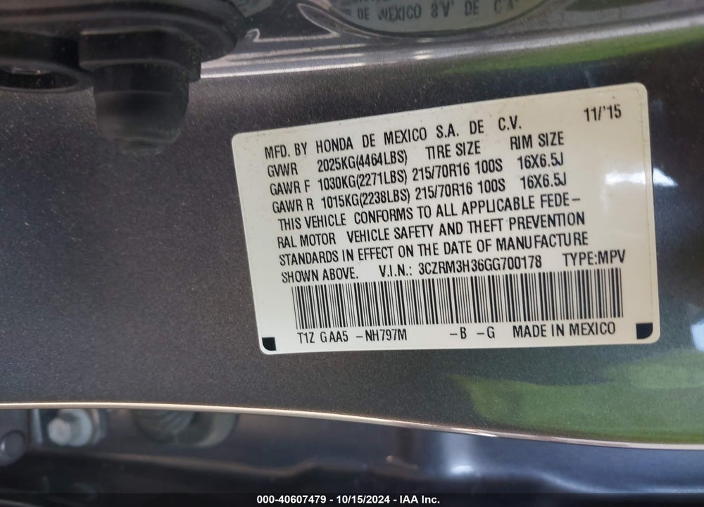 2016 HONDA CR-V LX VIN: 3CZRM3H36GG700178