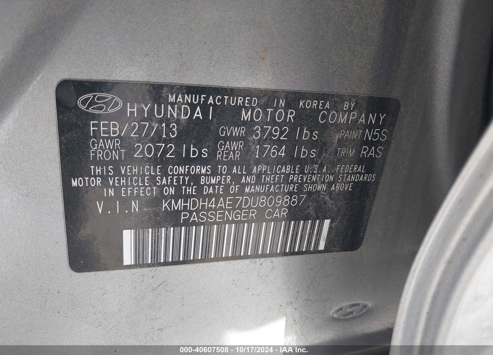 2013 HYUNDAI ELANTRA GLS VIN: KMHDH4AE7DU809887