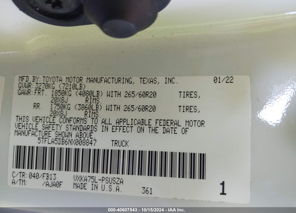 2022 TOYOTA TUNDRA SR5 VIN: 5TFLA5DB6NX008847