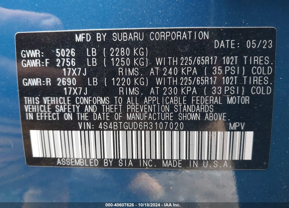 2024 SUBARU OUTBACK WILDERNESS VIN: 4S4BTGUD6R3107020