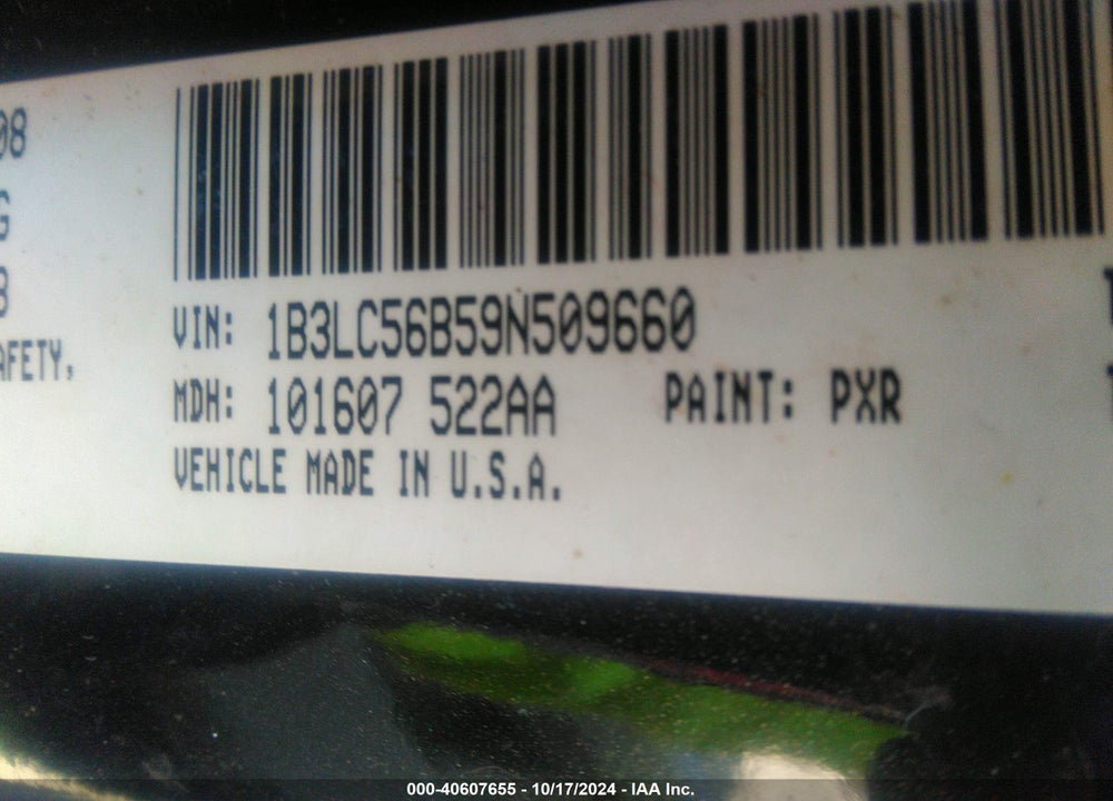 2009 DODGE AVENGER VIN: 1B3LC56B59N509660