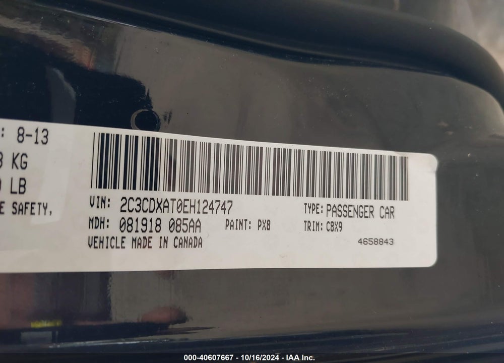 2014 DODGE CHARGER POLICE VIN: 2C3CDXAT0EH124747