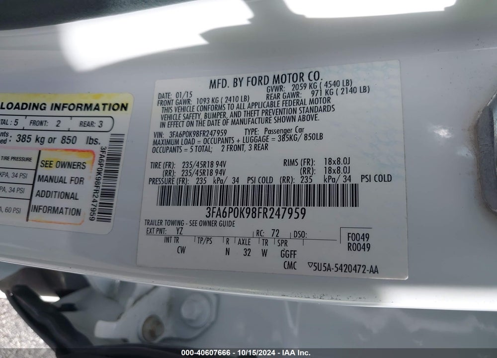 2015 FORD FUSION TITANIUM VIN: 3FA6P0K98FR247959