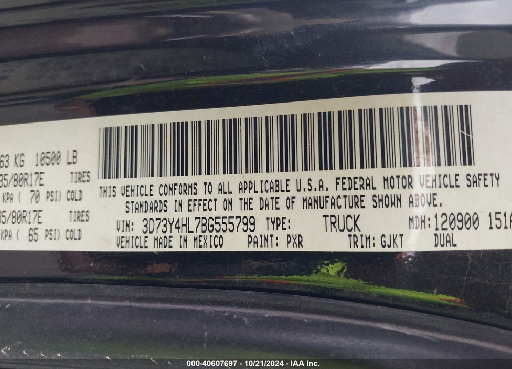 2011 DODGE RAM 3500 LARAMIE VIN: 3D73Y4HL7BG555799