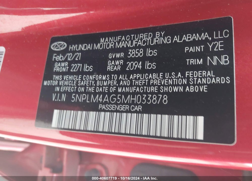 2021 HYUNDAI ELANTRA SEL VIN: 5NPLM4AG5MH033878