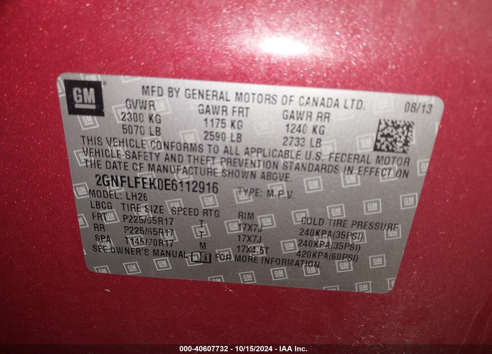 2014 CHEVROLET EQUINOX 1LT VIN: 2GNFLFEK0E6112916