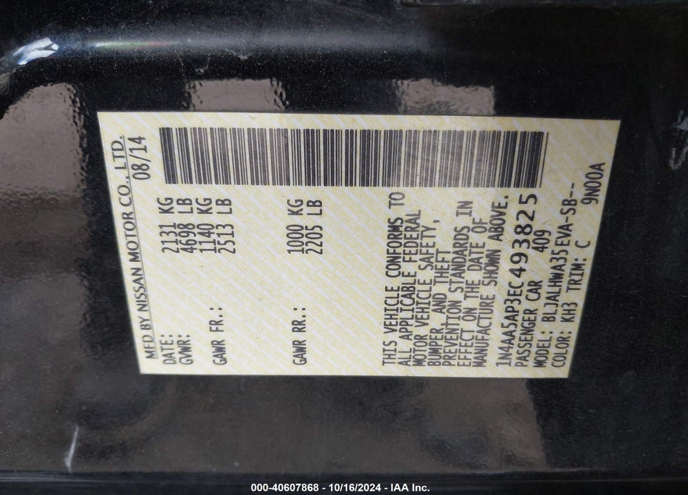 2014 NISSAN MAXIMA 3.5 SV VIN: 1N4AA5AP3EC493825