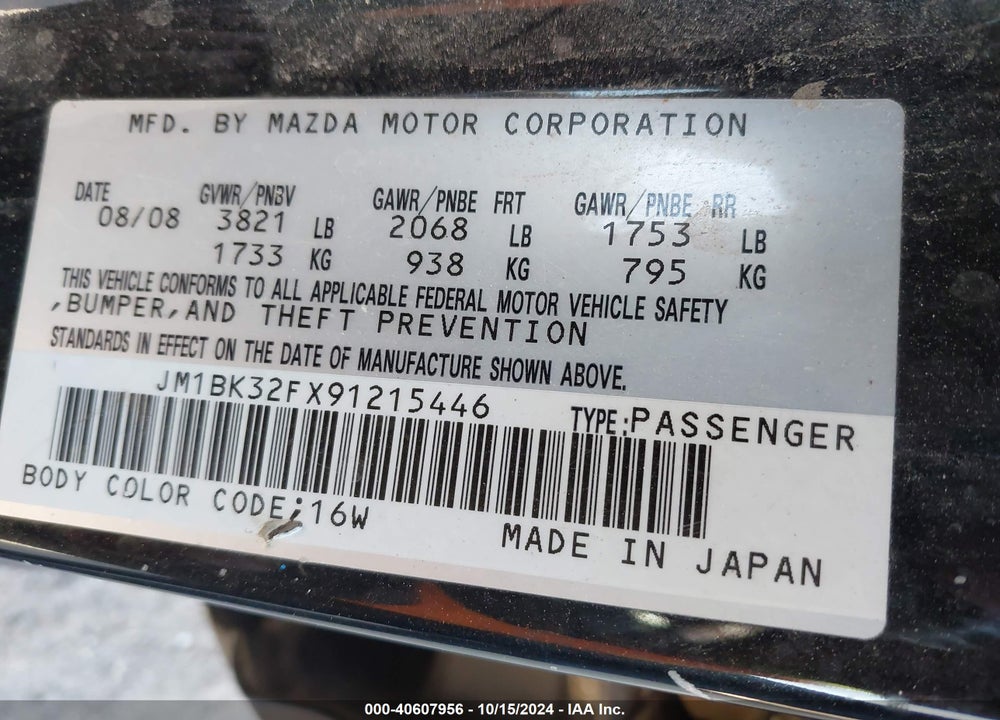 2009 MAZDA 3 I VIN: JM1BK32FX91215446