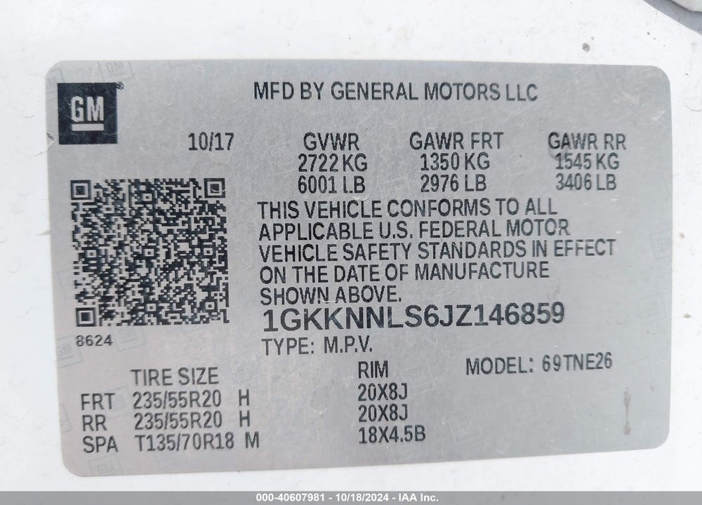 2018 GMC ACADIA SLT-2 VIN: 1GKKNNLS6JZ146859