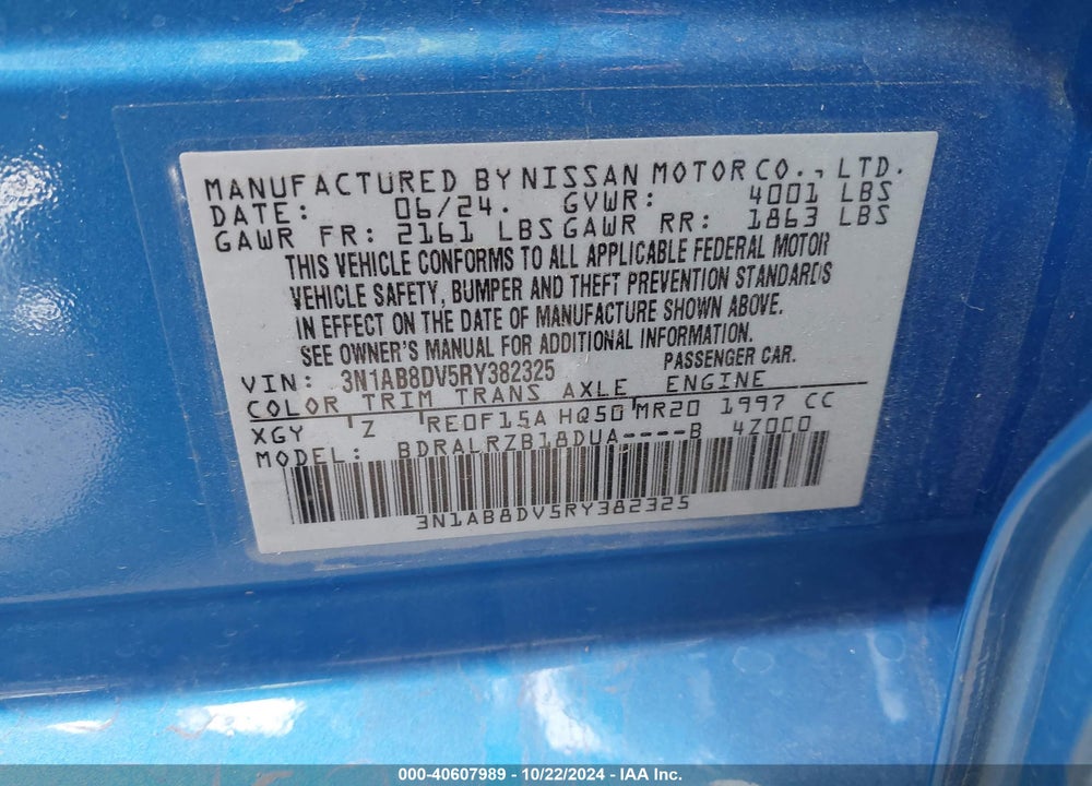 2024 NISSAN SENTRA SR XTRONIC CVT VIN: 3N1AB8DV5RY382325