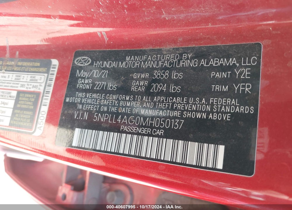 2021 HYUNDAI ELANTRA SE VIN: 5NPLL4AG0MH050137